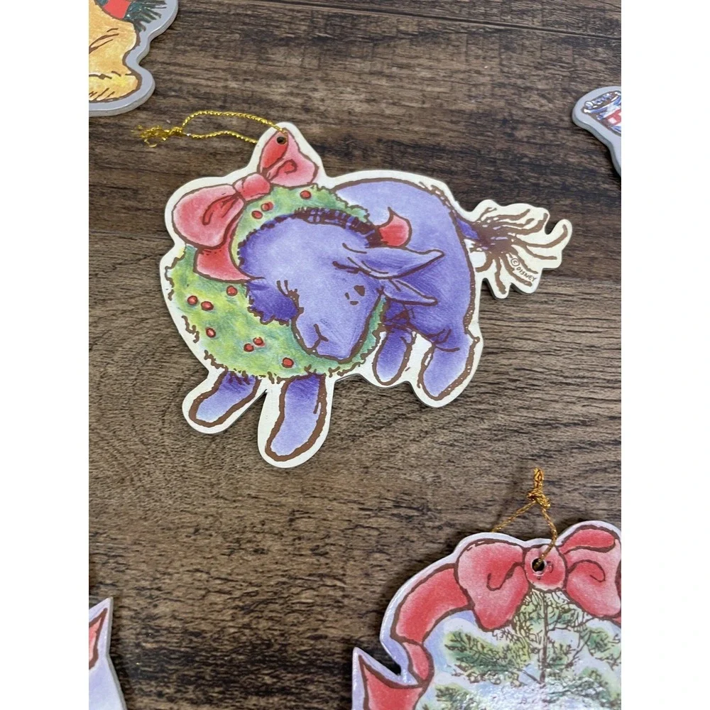 Lot Of 7 Winnie the Pooh Christmas Cardboard Ornaments Eeyore Double Sided